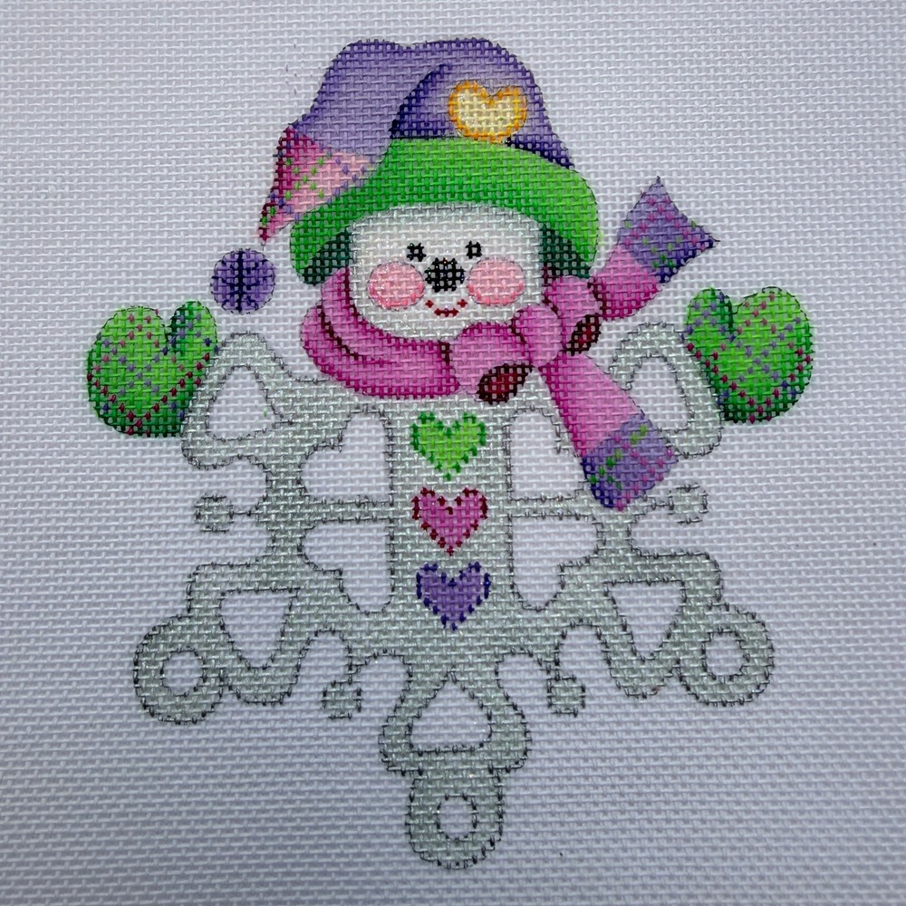 Snowman Snowflake Christmas Ornament Hand Painted Needlepoint Canvas ACOD 813